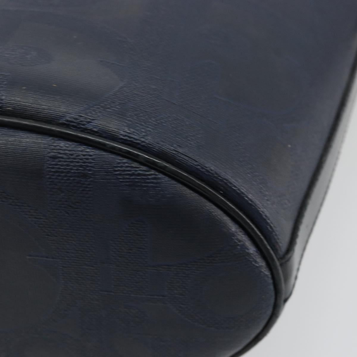Christian Dior Trotter Canvas Shoulder Bag PVC Navy Gold Auth BA13388A