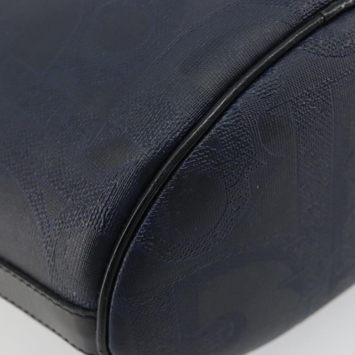Christian Dior Trotter Canvas Shoulder Bag PVC Navy Gold Auth BA13388A