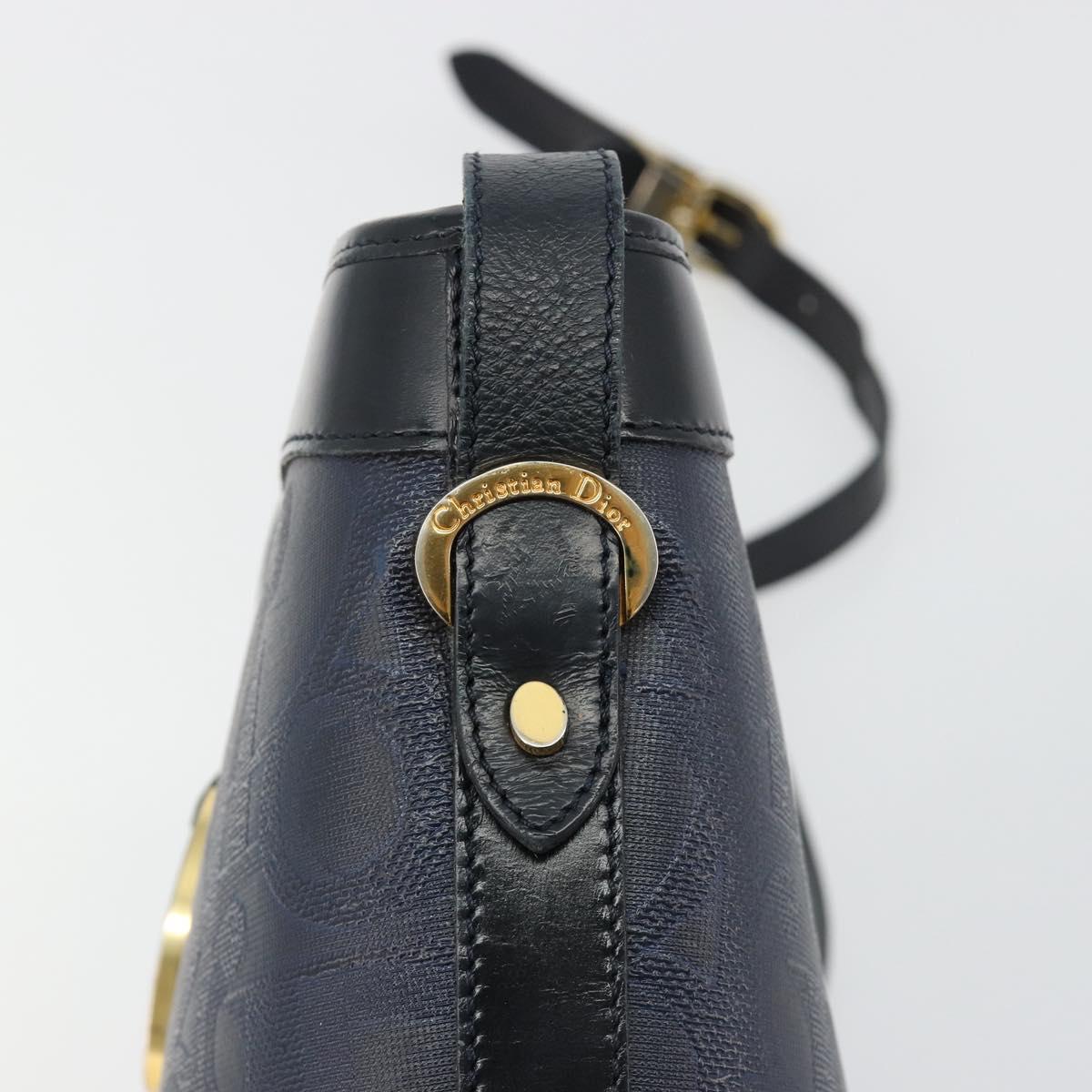 Christian Dior Trotter Canvas Shoulder Bag PVC Navy Gold Auth BA13388A