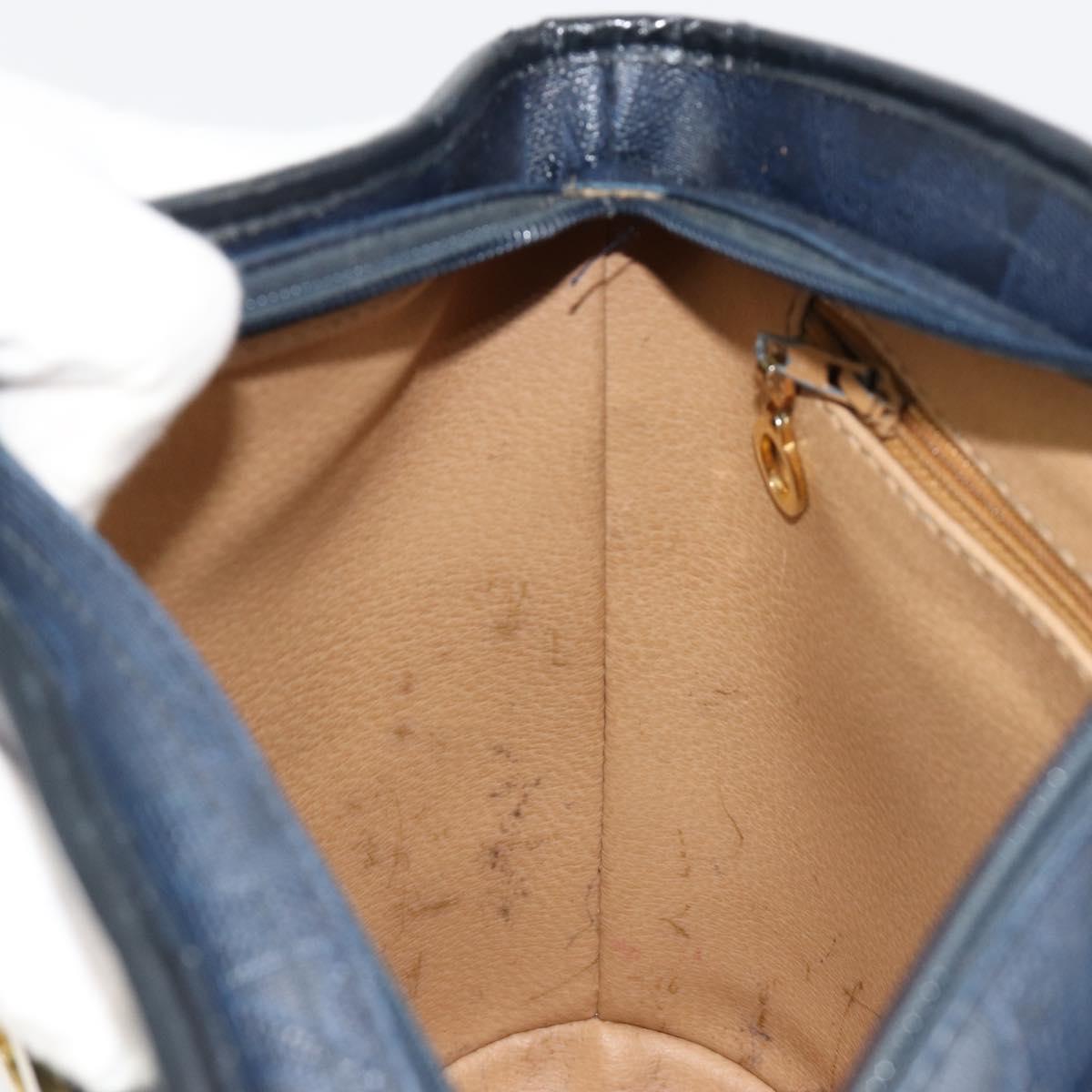 Christian Dior Trotter Canvas Shoulder Bag PVC Navy Gold Auth BA13388A