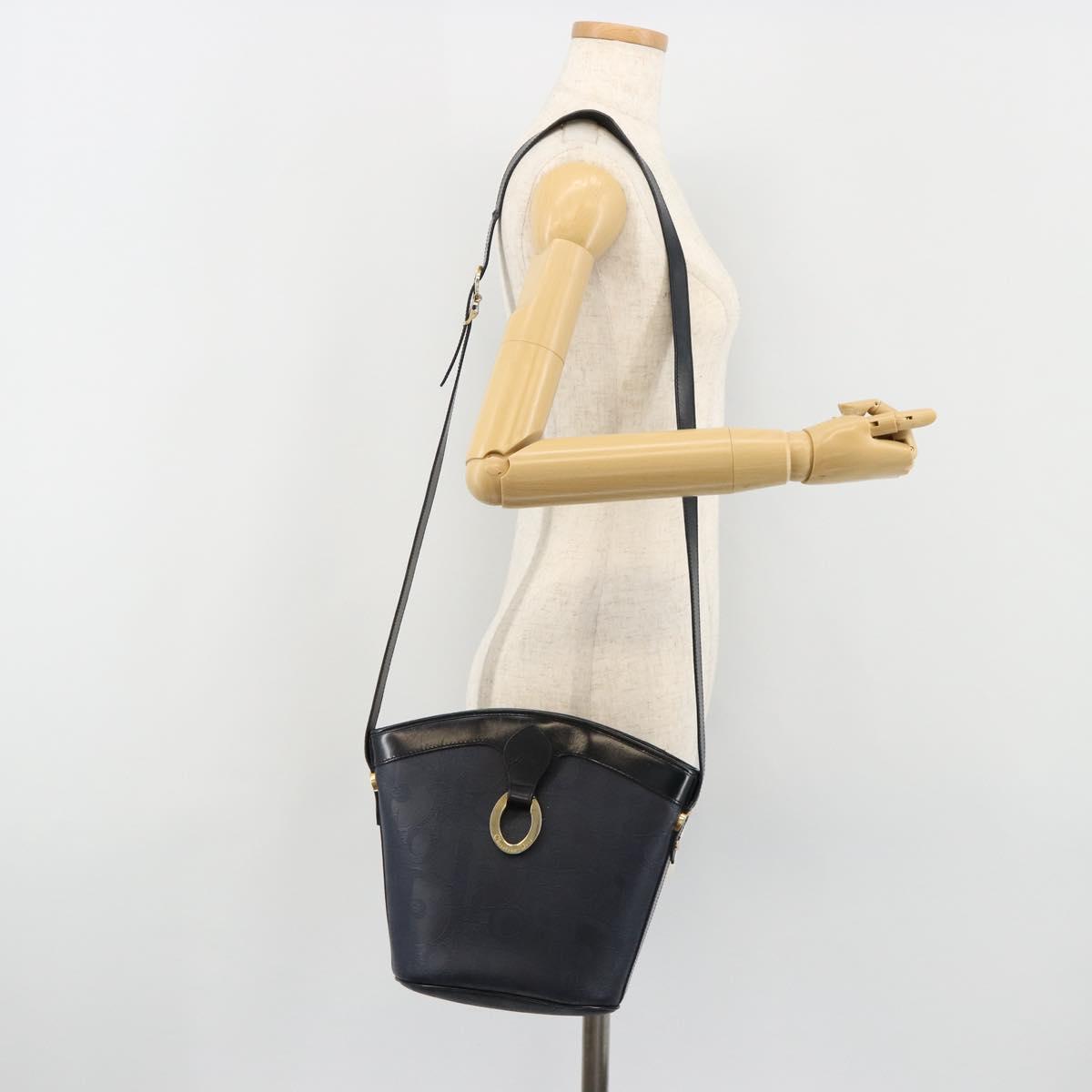 Christian Dior Trotter Canvas Shoulder Bag PVC Navy Gold Auth BA13388A