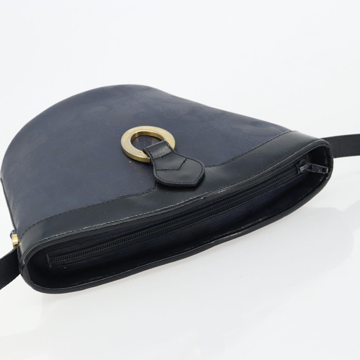 Christian Dior Trotter Canvas Shoulder Bag PVC Navy Gold Auth BA13388A