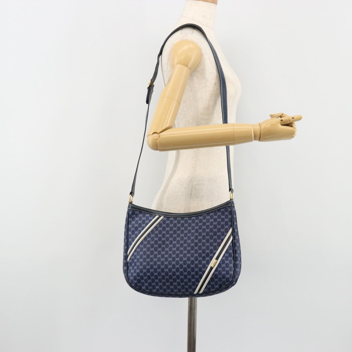 GUCCI Micro GG Supreme Sherry Line Shoulder Bag PVC Blue Gold Auth BA13389