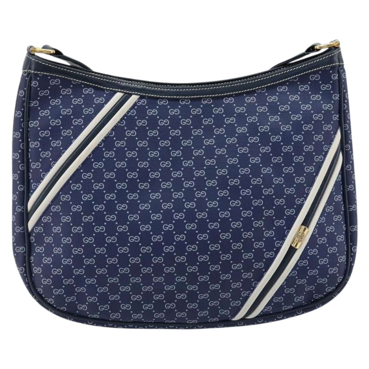 GUCCI Micro GG Supreme Sherry Line Shoulder Bag PVC Blue Gold Auth BA13389