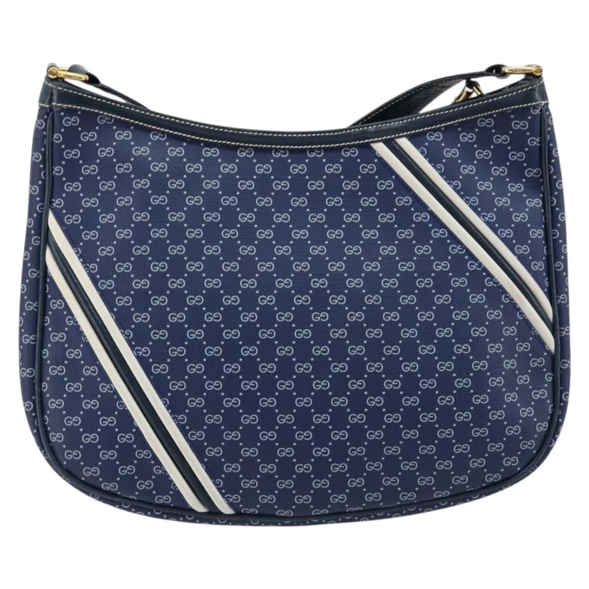 GUCCI Micro GG Supreme Sherry Line Shoulder Bag PVC Blue Gold Auth BA13389