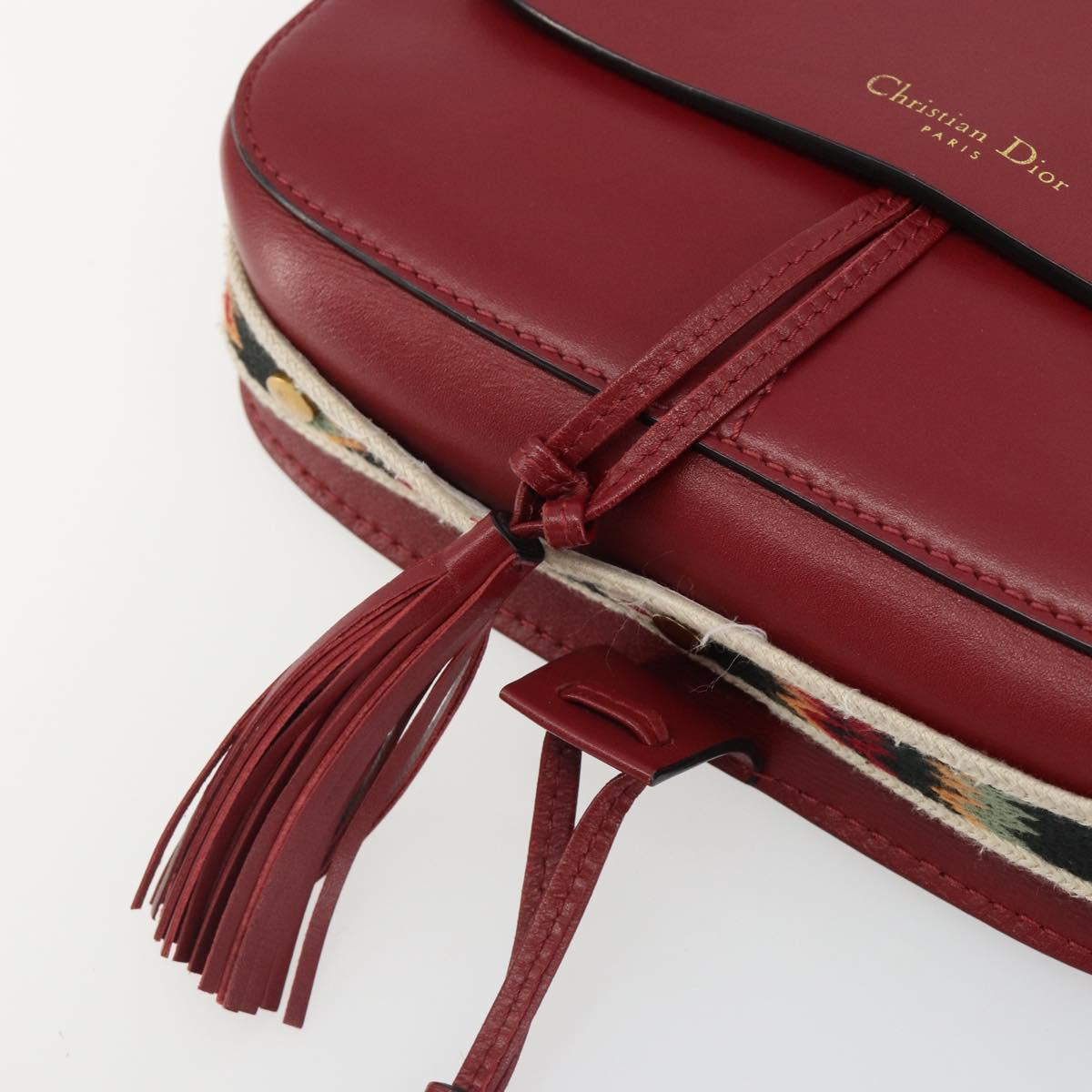 Christian Dior Shoulder Bag Leather 2way Red Gold Auth BA13390A