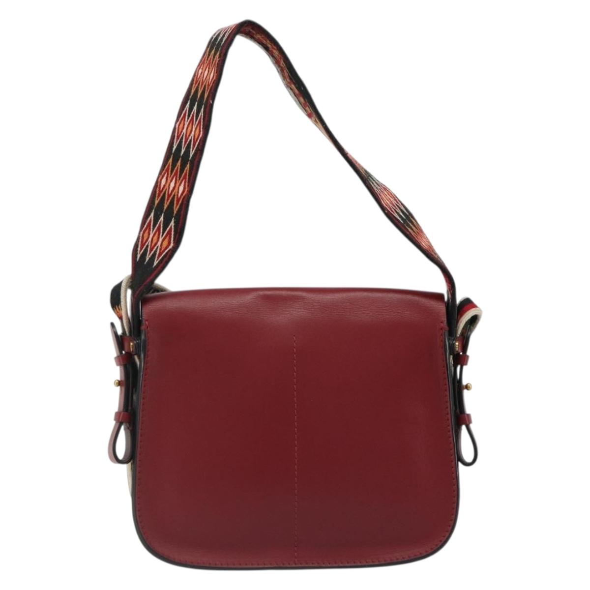 Christian Dior Shoulder Bag Leather 2way Red Gold Auth BA13390A