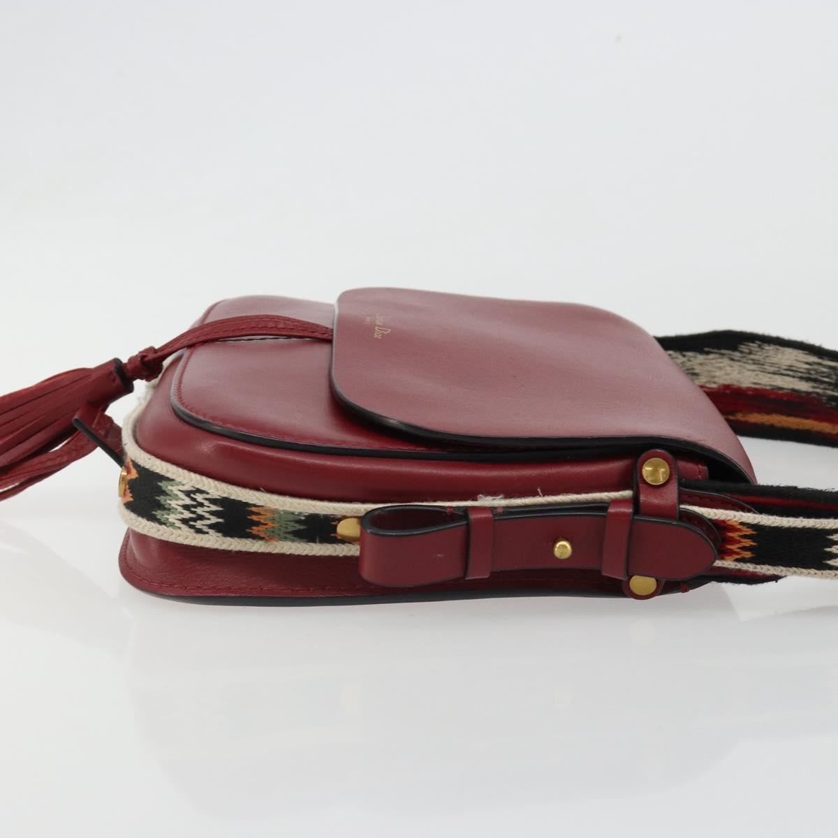 Christian Dior Shoulder Bag Leather 2way Red Gold Auth BA13390A