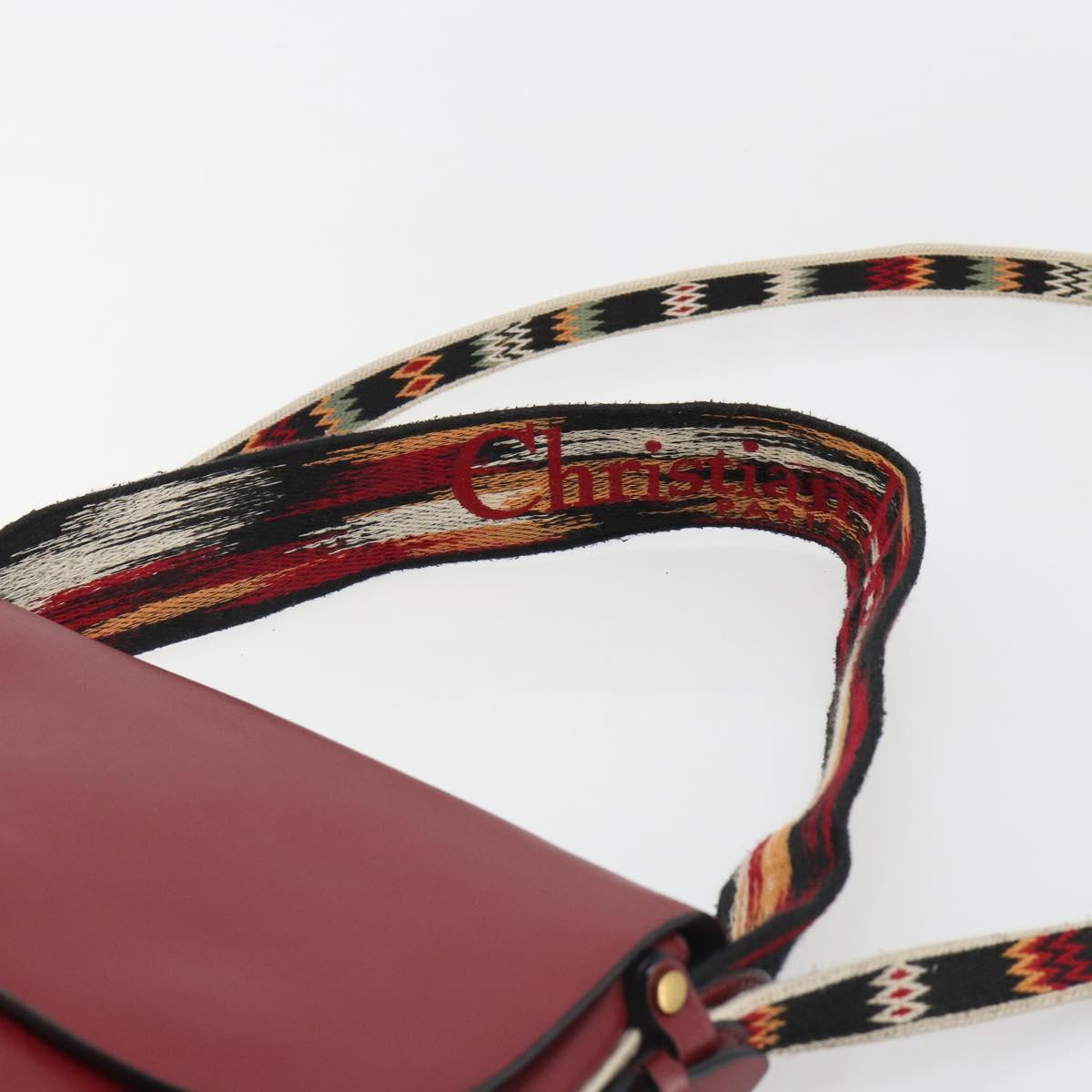 Christian Dior Shoulder Bag Leather 2way Red Gold Auth BA13390A