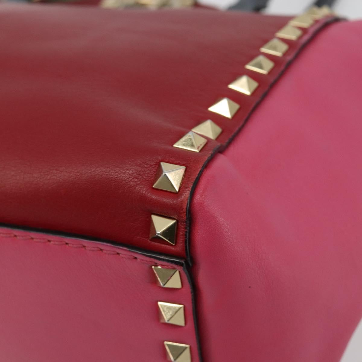 VALENTINO Studs Tote Bag Leather 2way Red Gold Auth BA13391A