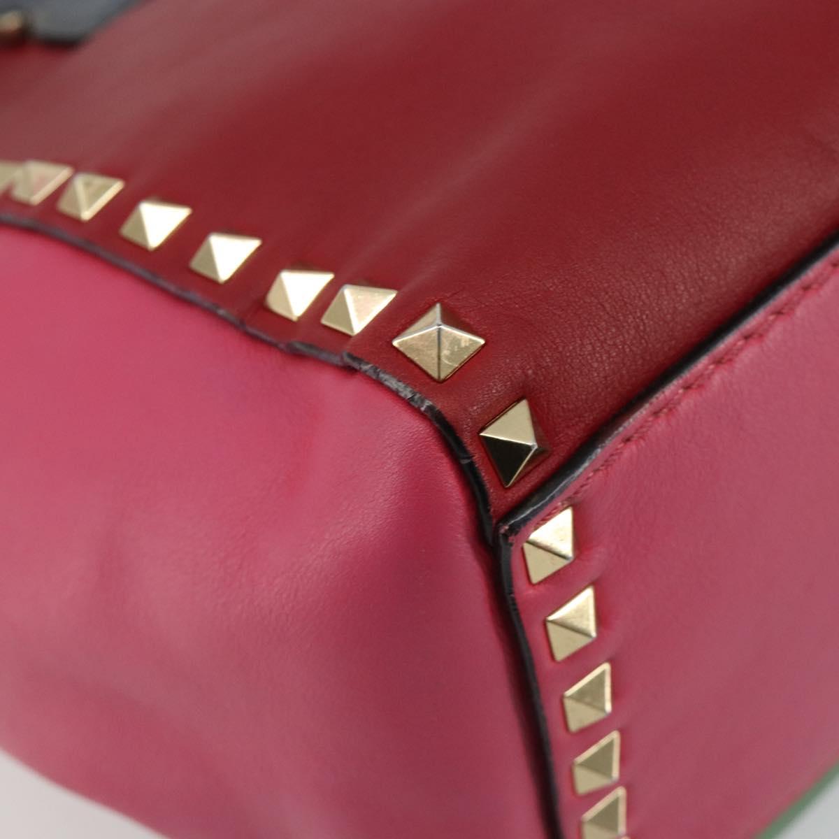 VALENTINO Studs Tote Bag Leather 2way Red Gold Auth BA13391A