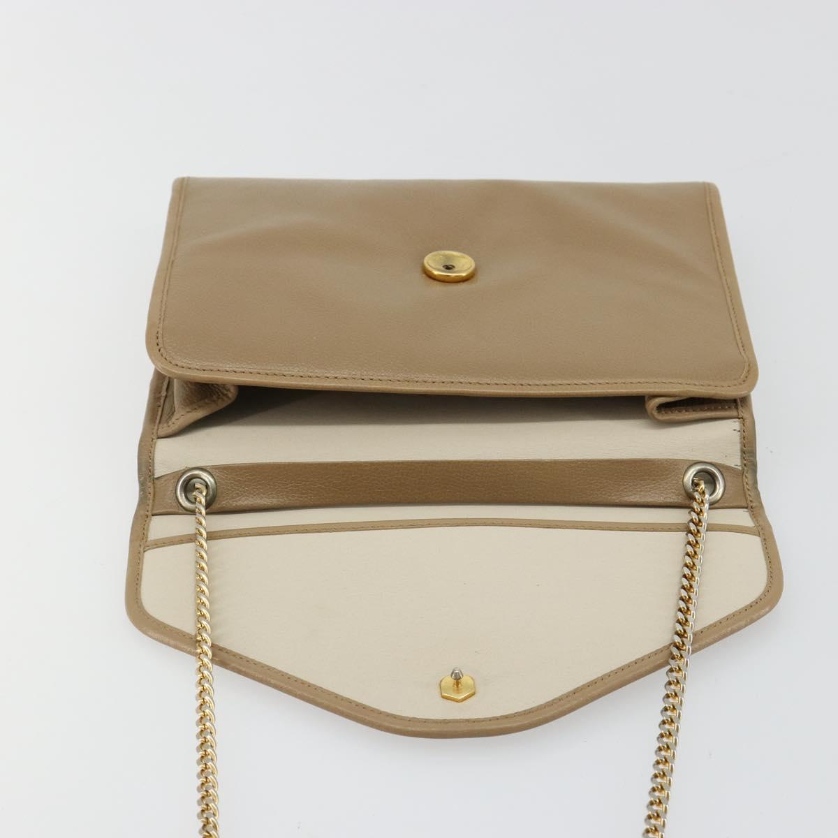 Christian Dior Chain Shoulder Bag Leather Beige Gold Auth BA13392