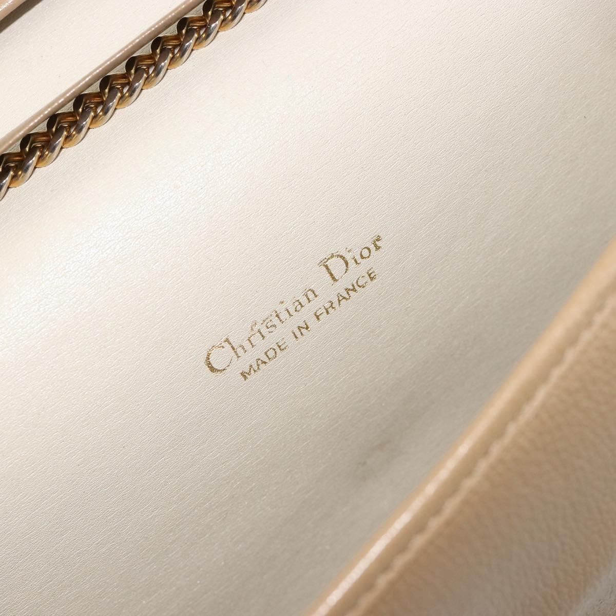 Christian Dior Chain Shoulder Bag Leather Beige Gold Auth BA13392