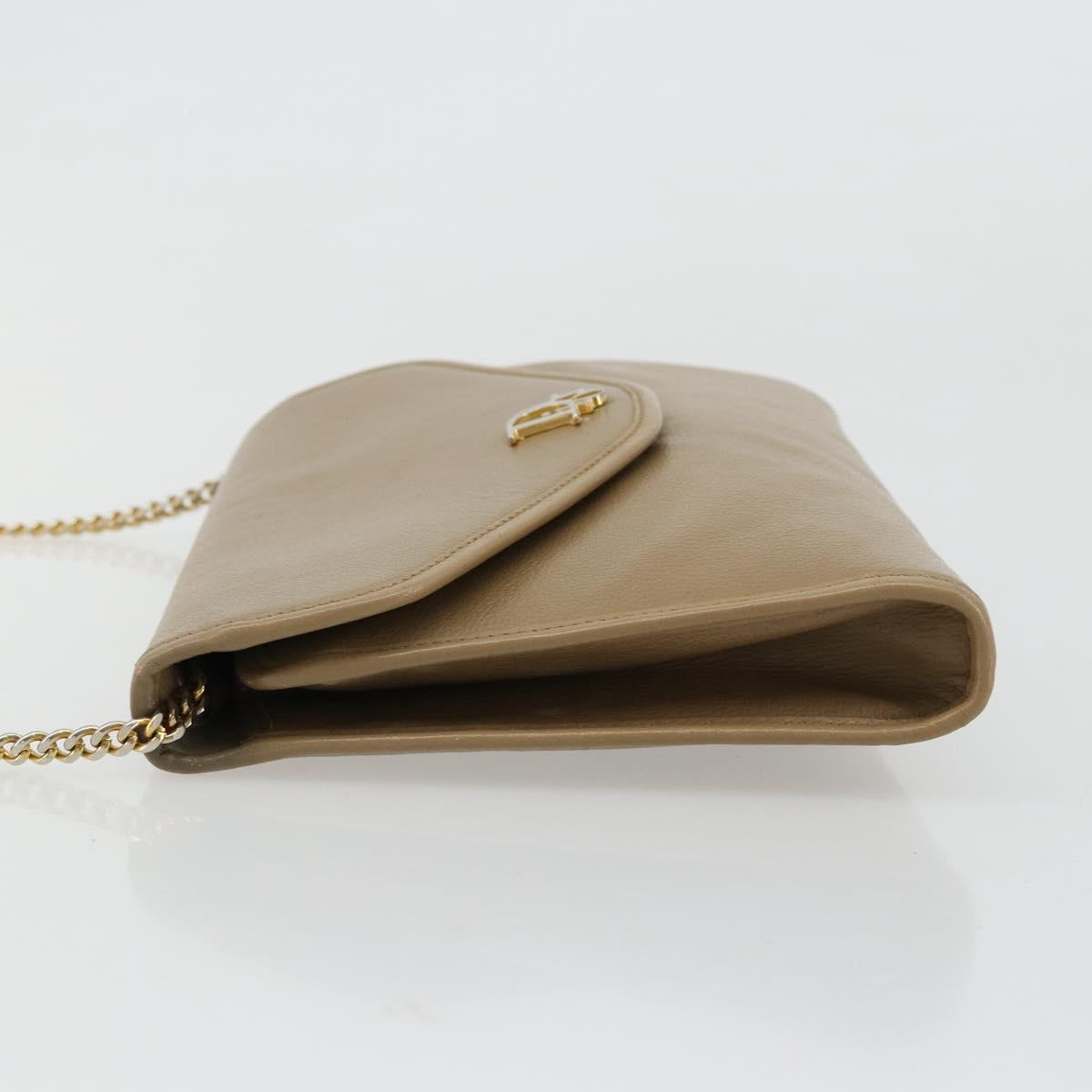 Christian Dior Chain Shoulder Bag Leather Beige Gold Auth BA13392