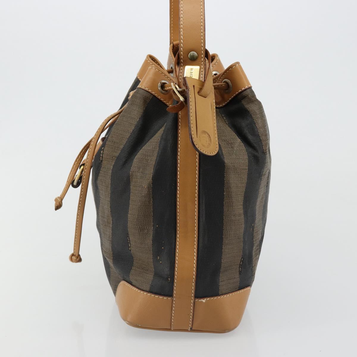 FENDI Pecan Canvas Purse Shoulder Bag PVC Brown Gold Auth BA13394