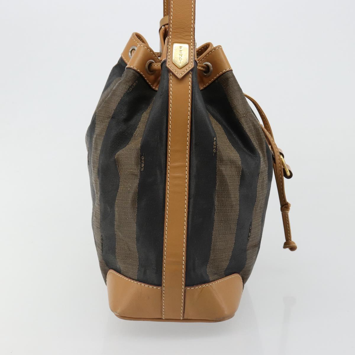 FENDI Pecan Canvas Purse Shoulder Bag PVC Brown Gold Auth BA13394