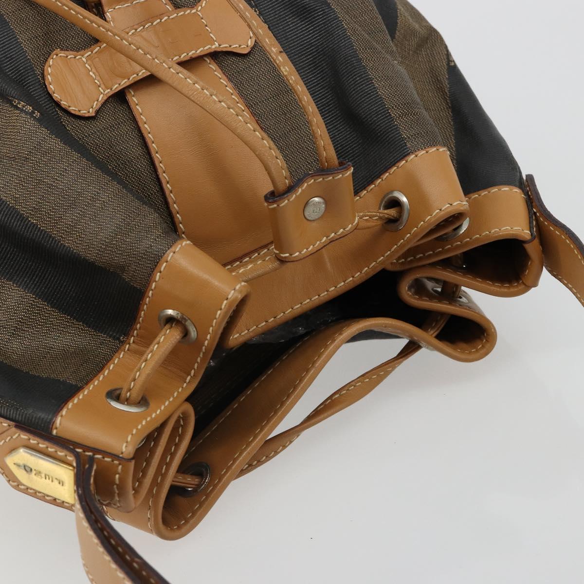FENDI Pecan Canvas Purse Shoulder Bag PVC Brown Gold Auth BA13394
