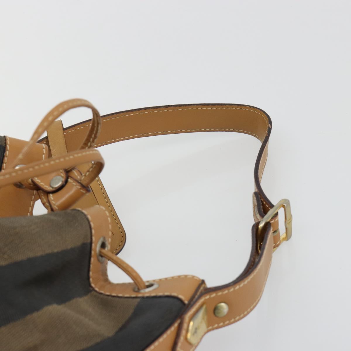 FENDI Pecan Canvas Purse Shoulder Bag PVC Brown Gold Auth BA13394