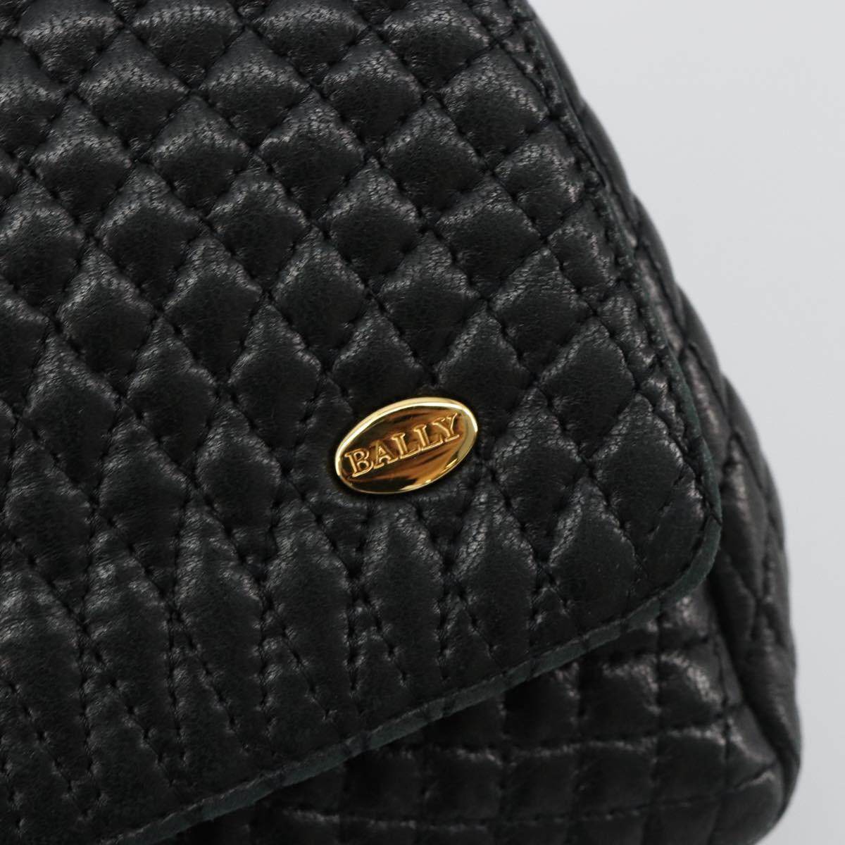 BALLY Chain Shoulder Bag Leather Black Gold Auth BA13398A