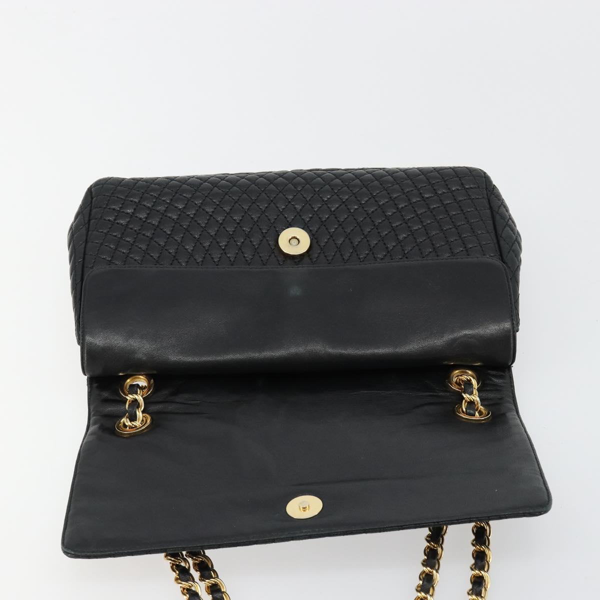 BALLY Chain Shoulder Bag Leather Black Gold Auth BA13398A