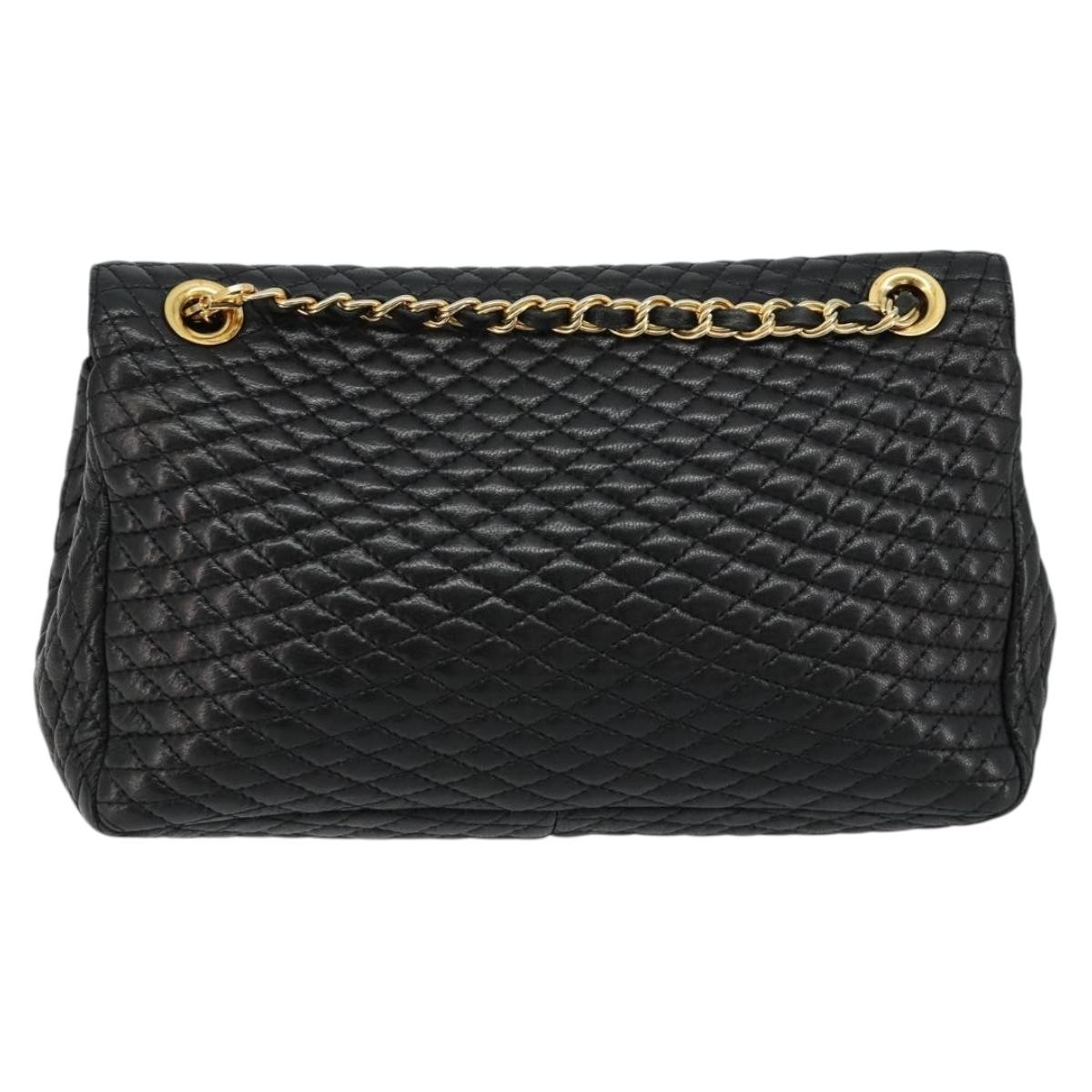 BALLY Chain Shoulder Bag Leather Black Gold Auth BA13398A