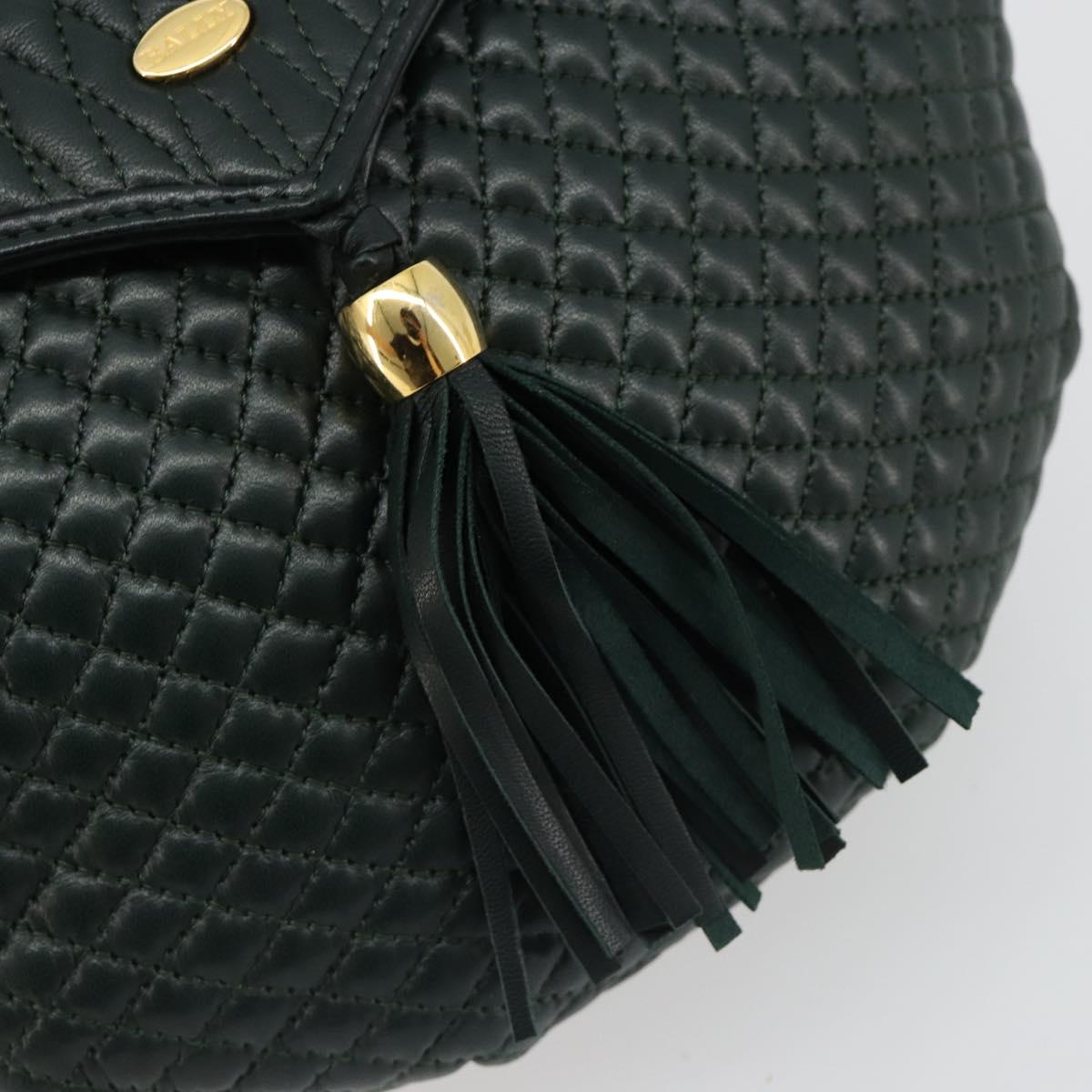 BALLY Chain Shoulder Bag Leather Green Gold Auth BA13399A