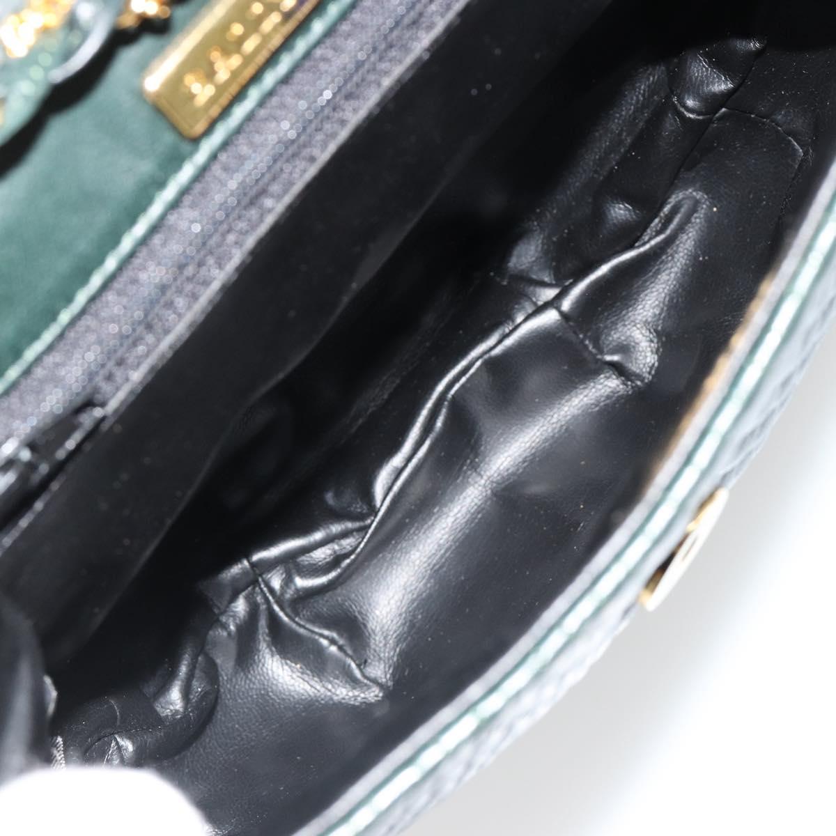 BALLY Chain Shoulder Bag Leather Green Gold Auth BA13399A