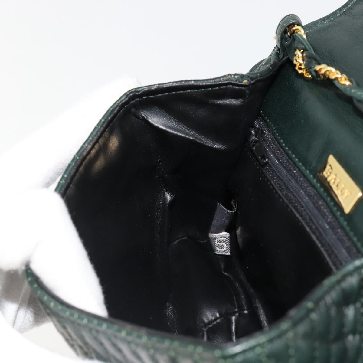 BALLY Chain Shoulder Bag Leather Green Gold Auth BA13399A