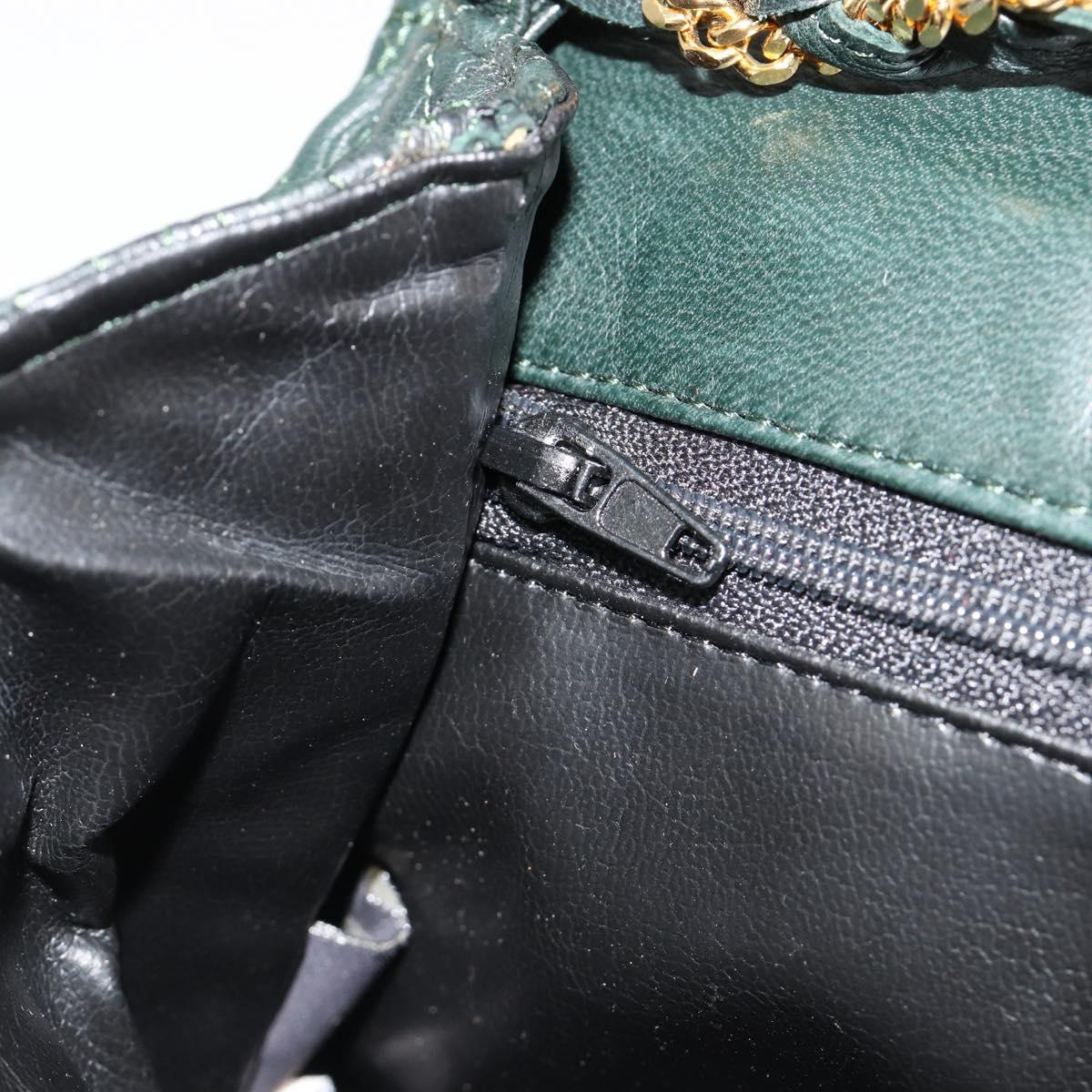 BALLY Chain Shoulder Bag Leather Green Gold Auth BA13399A