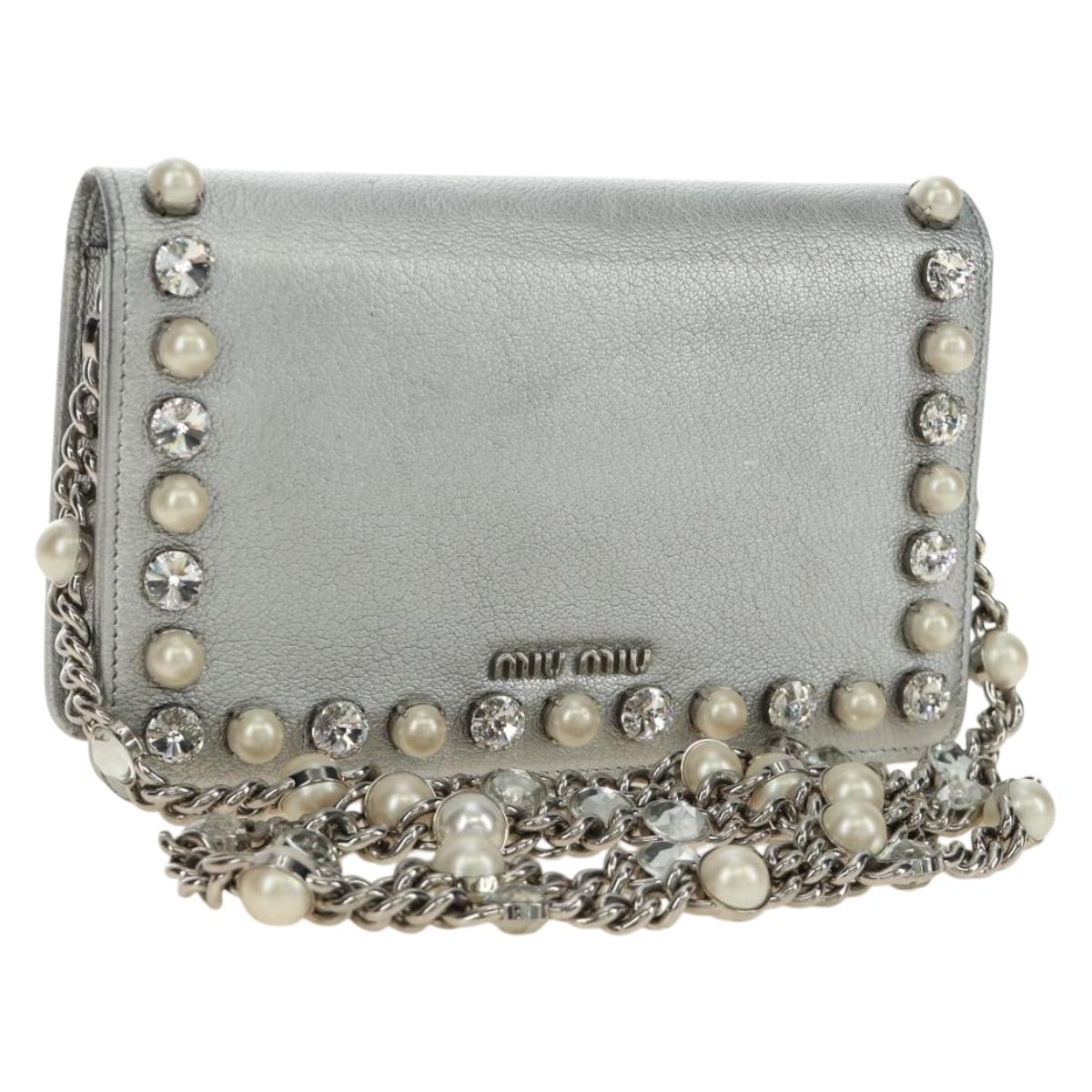 Miu Miu Shoulder Bag Leather Silver Auth BA13407M