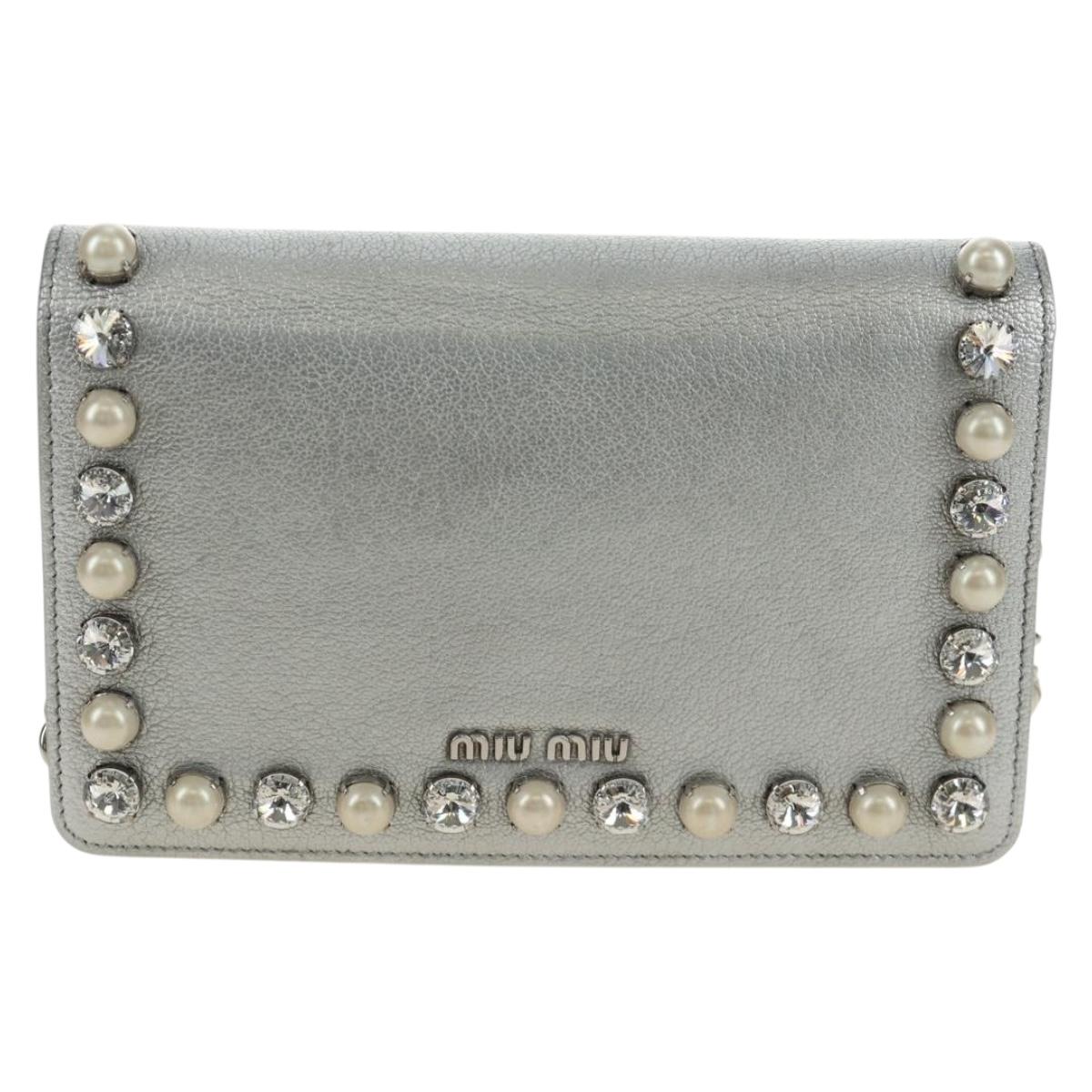 Miu Miu Shoulder Bag Leather Silver Auth BA13407M