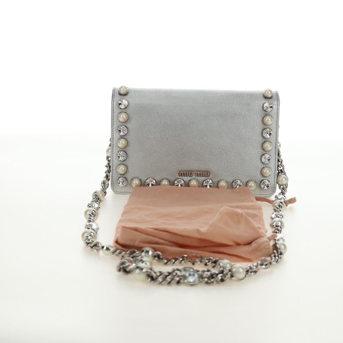 Miu Miu Shoulder Bag Leather Silver Auth BA13407M