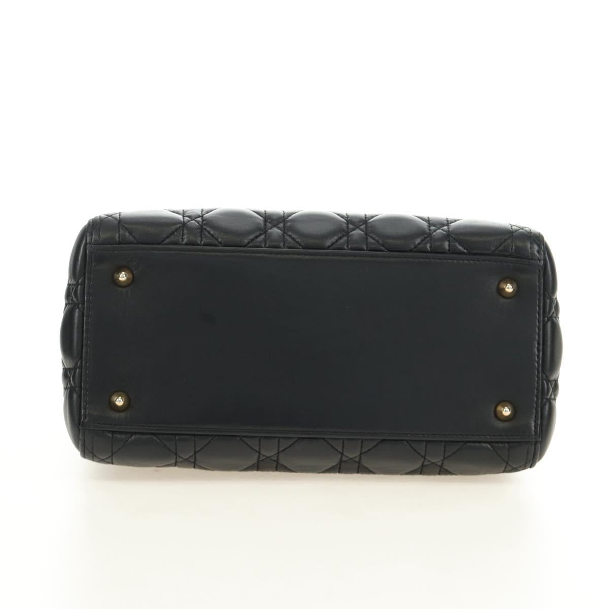 Christian Dior Lady Dior Hand Bag Lamb Skin 2way Black Gold Auth BA13408V