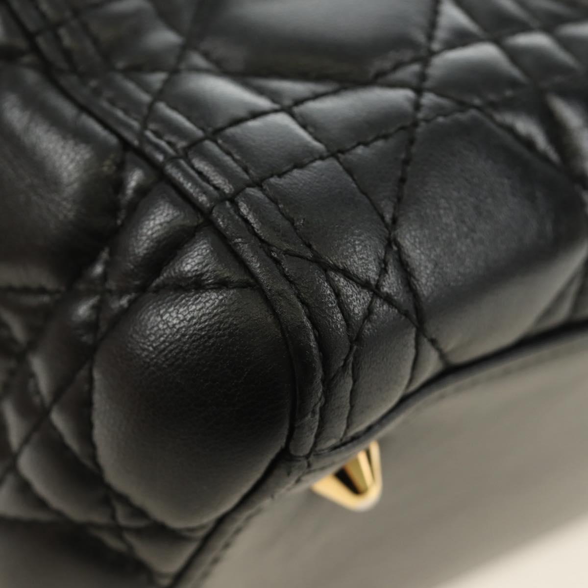 Christian Dior Lady Dior Hand Bag Lamb Skin 2way Black Gold Auth BA13408V
