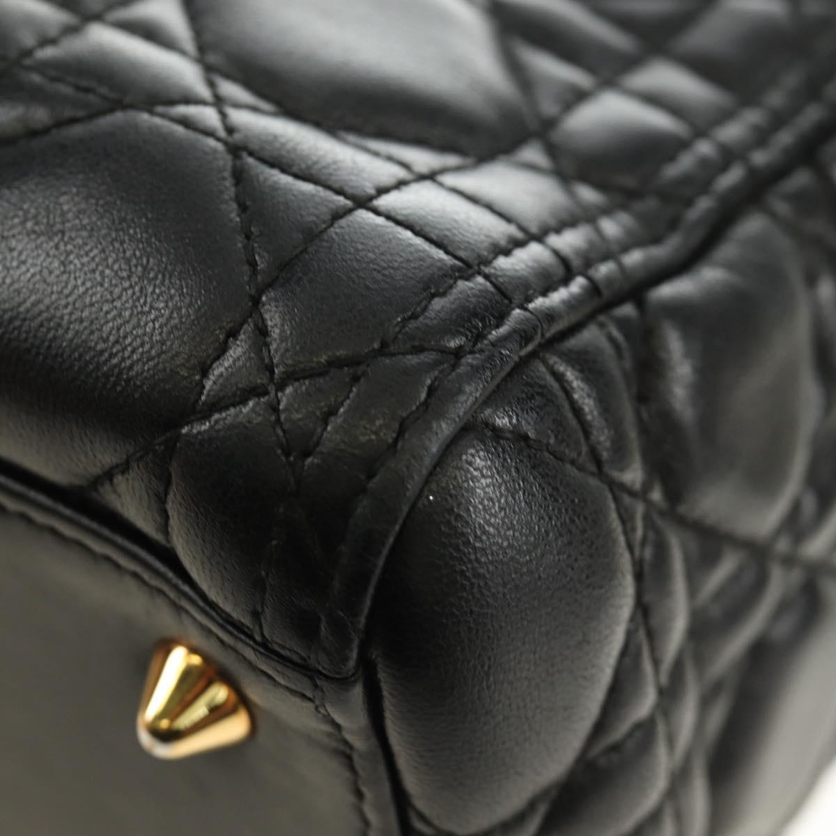 Christian Dior Lady Dior Hand Bag Lamb Skin 2way Black Gold Auth BA13408V