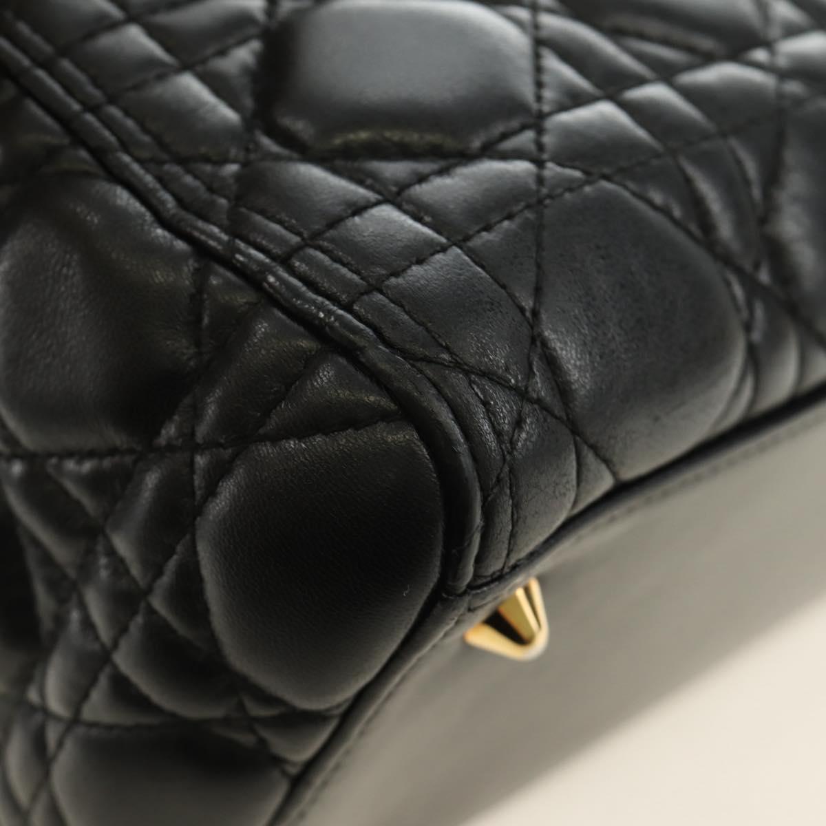 Christian Dior Lady Dior Hand Bag Lamb Skin 2way Black Gold Auth BA13408V