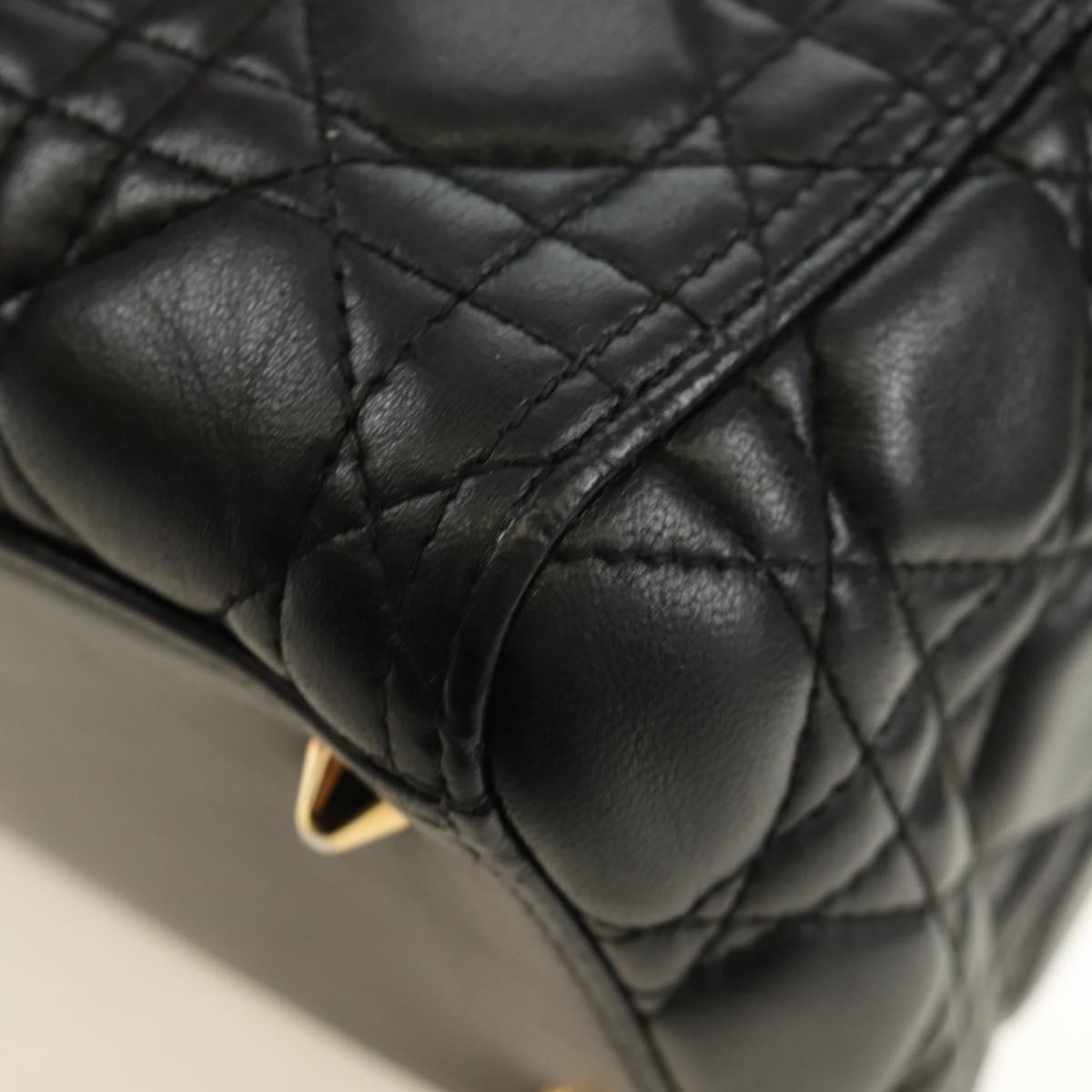 Christian Dior Lady Dior Hand Bag Lamb Skin 2way Black Gold Auth BA13408V