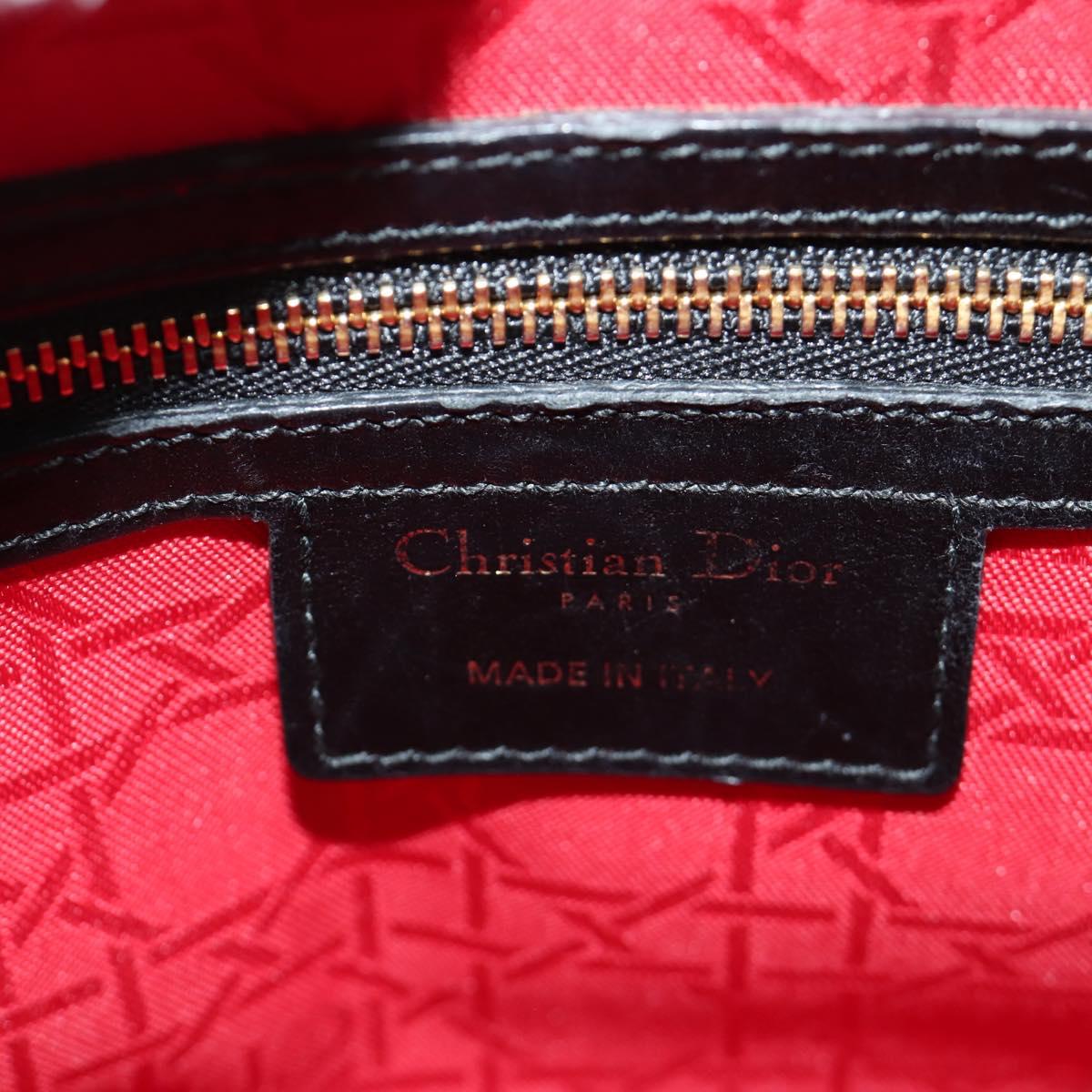 Christian Dior Lady Dior Hand Bag Lamb Skin 2way Black Gold Auth BA13408V