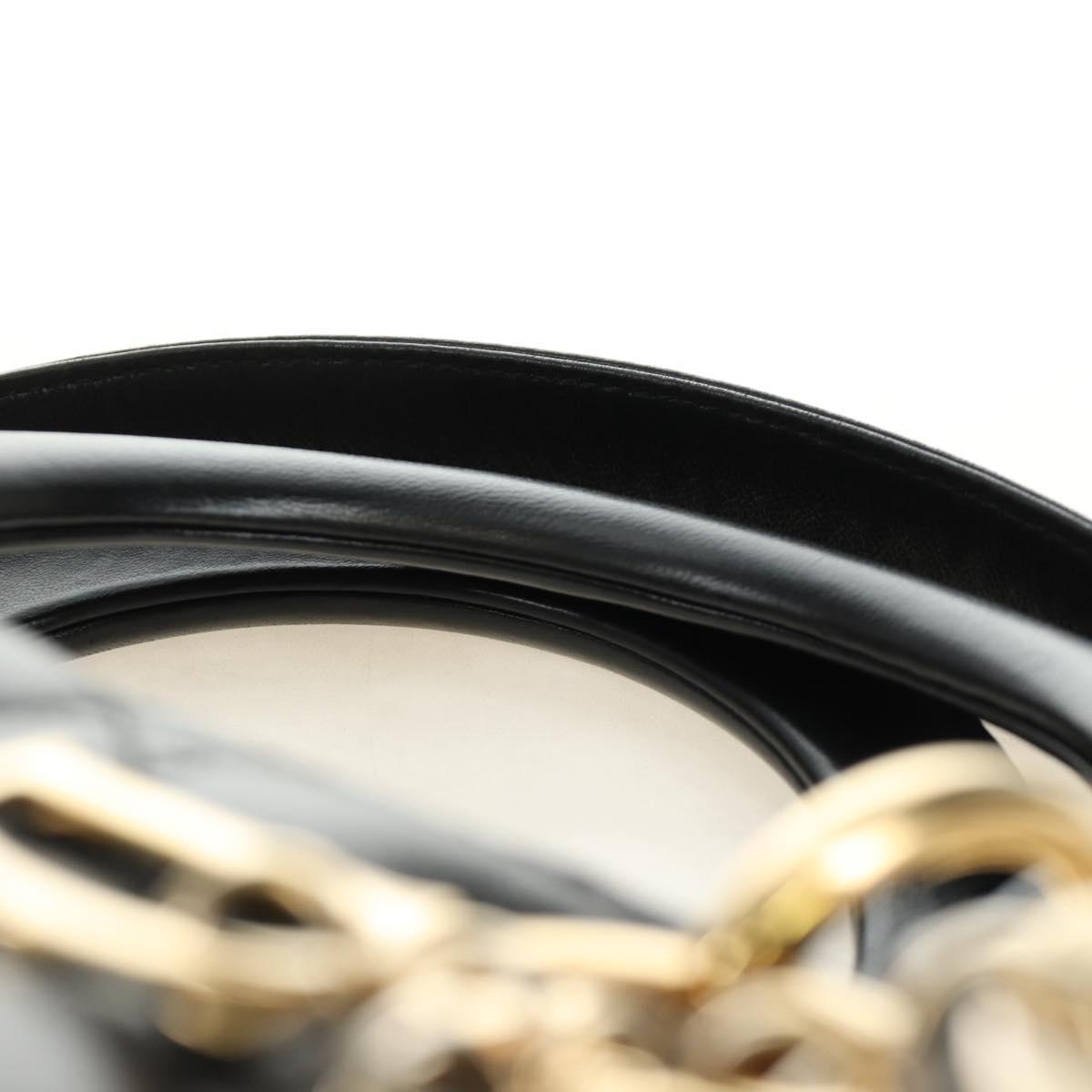 Christian Dior Lady Dior Hand Bag Lamb Skin 2way Black Gold Auth BA13408V