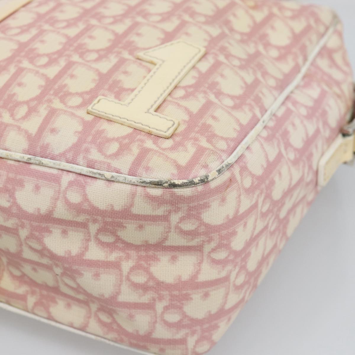 Christian Dior Trotter Canvas Shoulder Bag PVC Pink Silver Auth BA13409