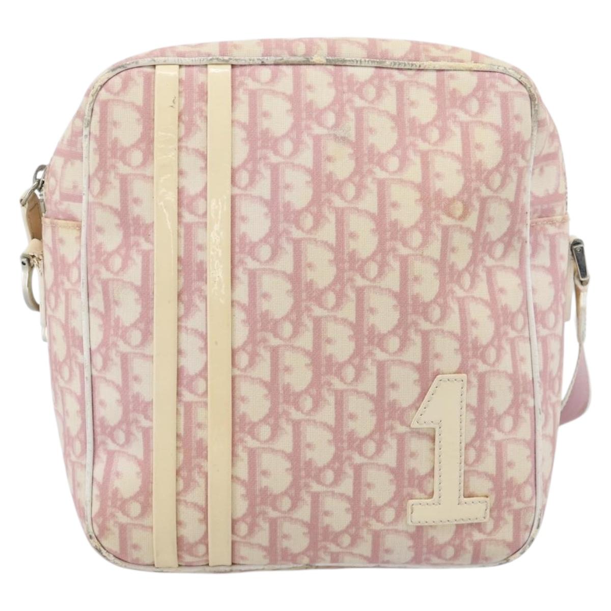 Christian Dior Trotter Canvas Shoulder Bag PVC Pink Silver Auth BA13409