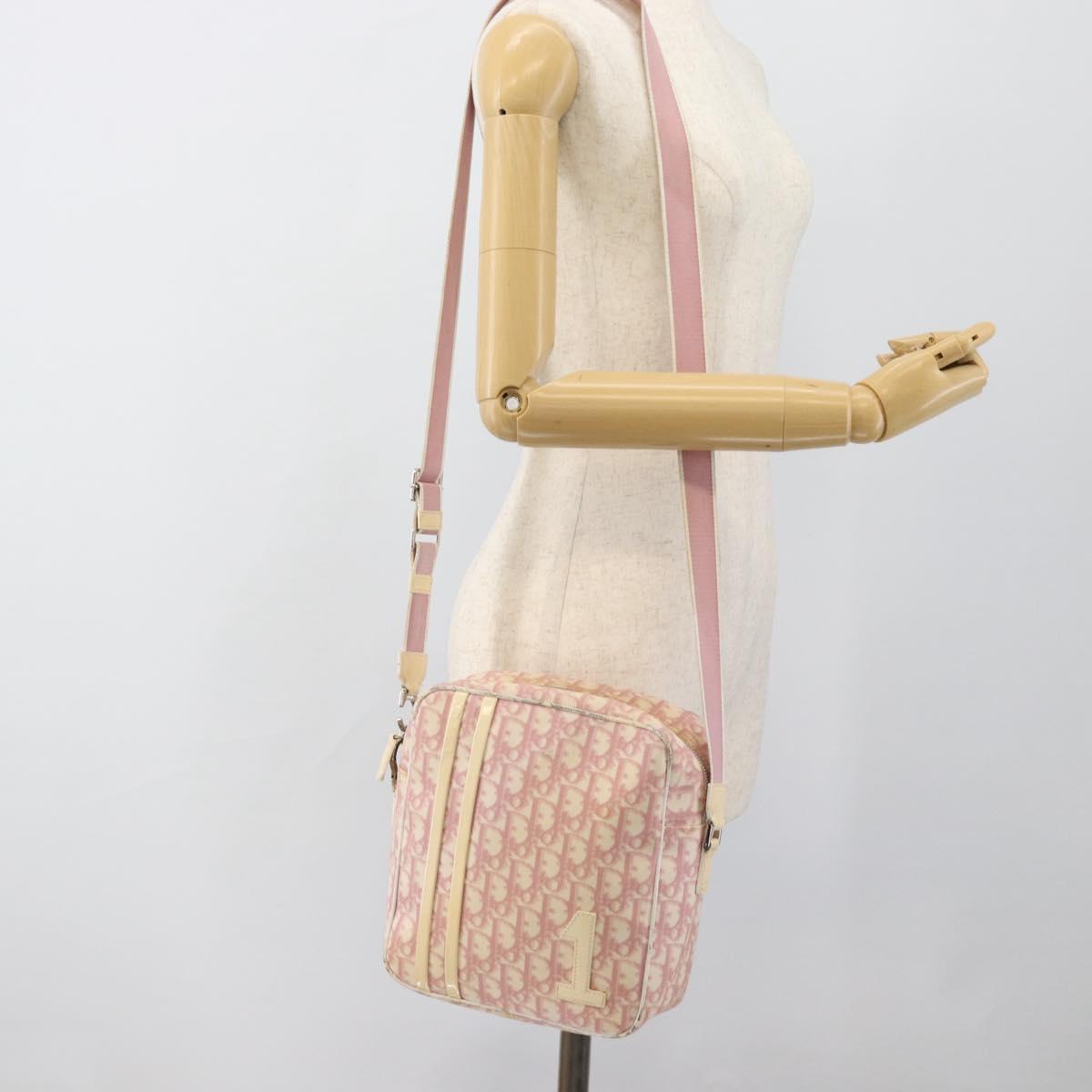Christian Dior Trotter Canvas Shoulder Bag PVC Pink Silver Auth BA13409