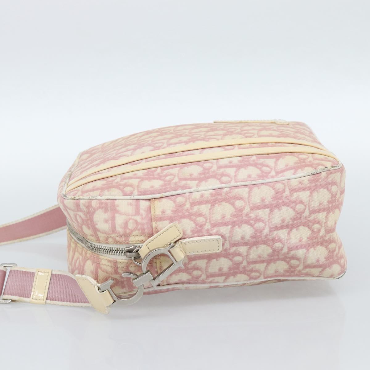 Christian Dior Trotter Canvas Shoulder Bag PVC Pink Silver Auth BA13409