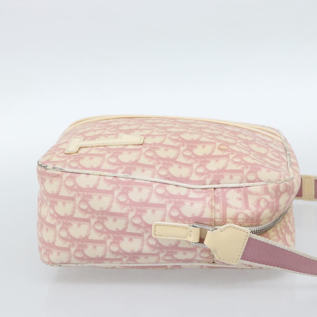 Christian Dior Trotter Canvas Shoulder Bag PVC Pink Silver Auth BA13409