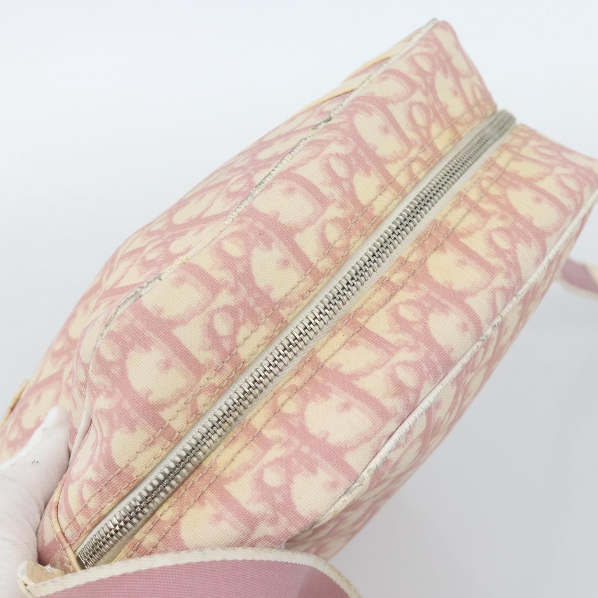 Christian Dior Trotter Canvas Shoulder Bag PVC Pink Silver Auth BA13409