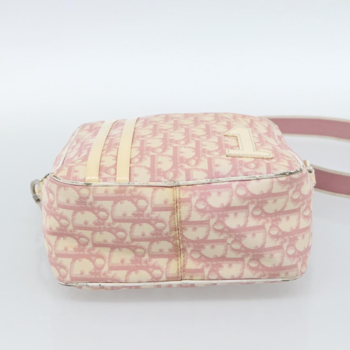 Christian Dior Trotter Canvas Shoulder Bag PVC Pink Silver Auth BA13409