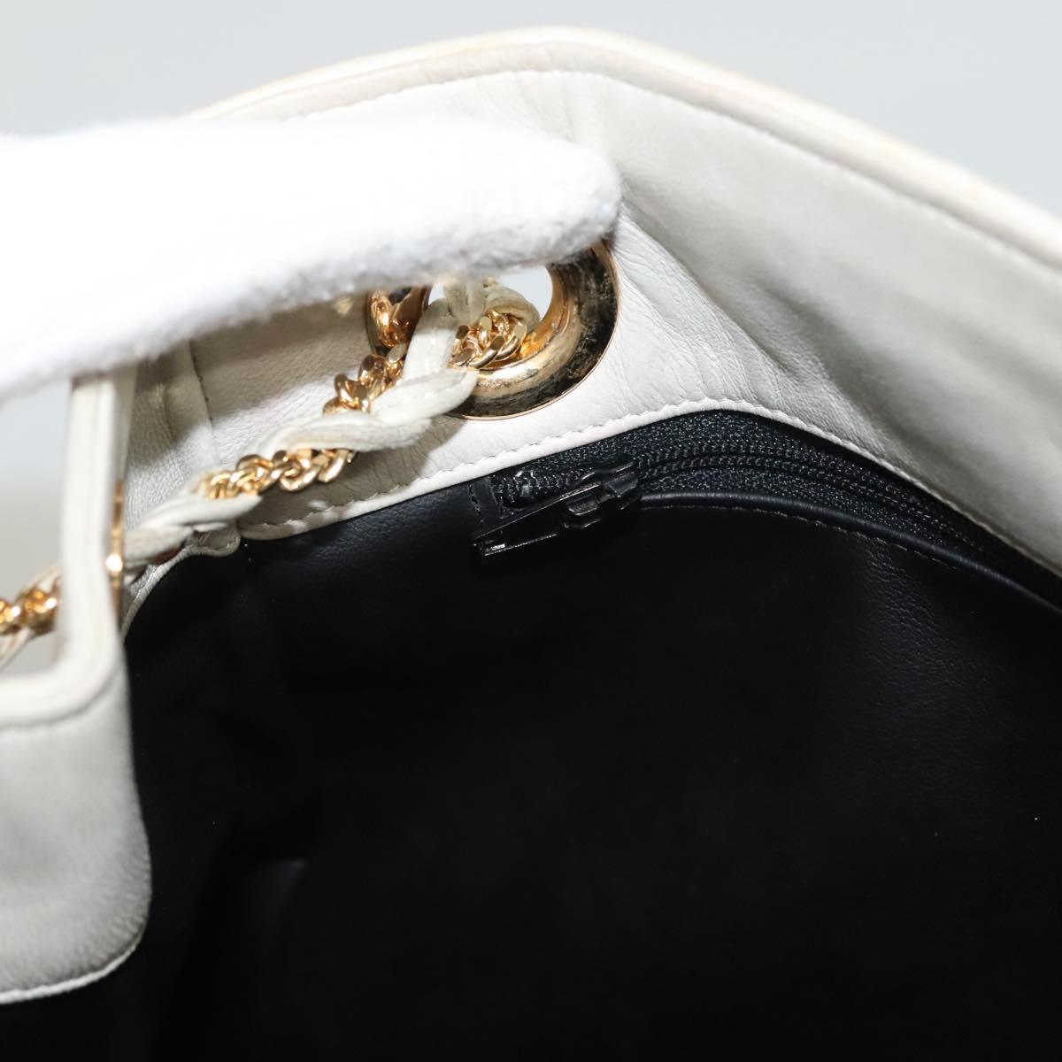 BALLY Quilted Chain Shoulder Bag Leather Gray Gold Auth BA1341