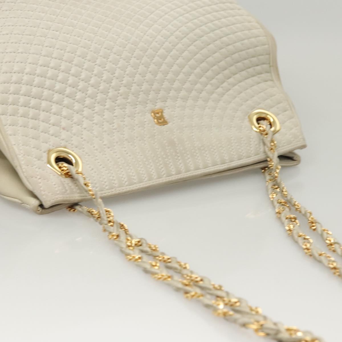 BALLY Quilted Chain Shoulder Bag Leather Gray Gold Auth BA1341