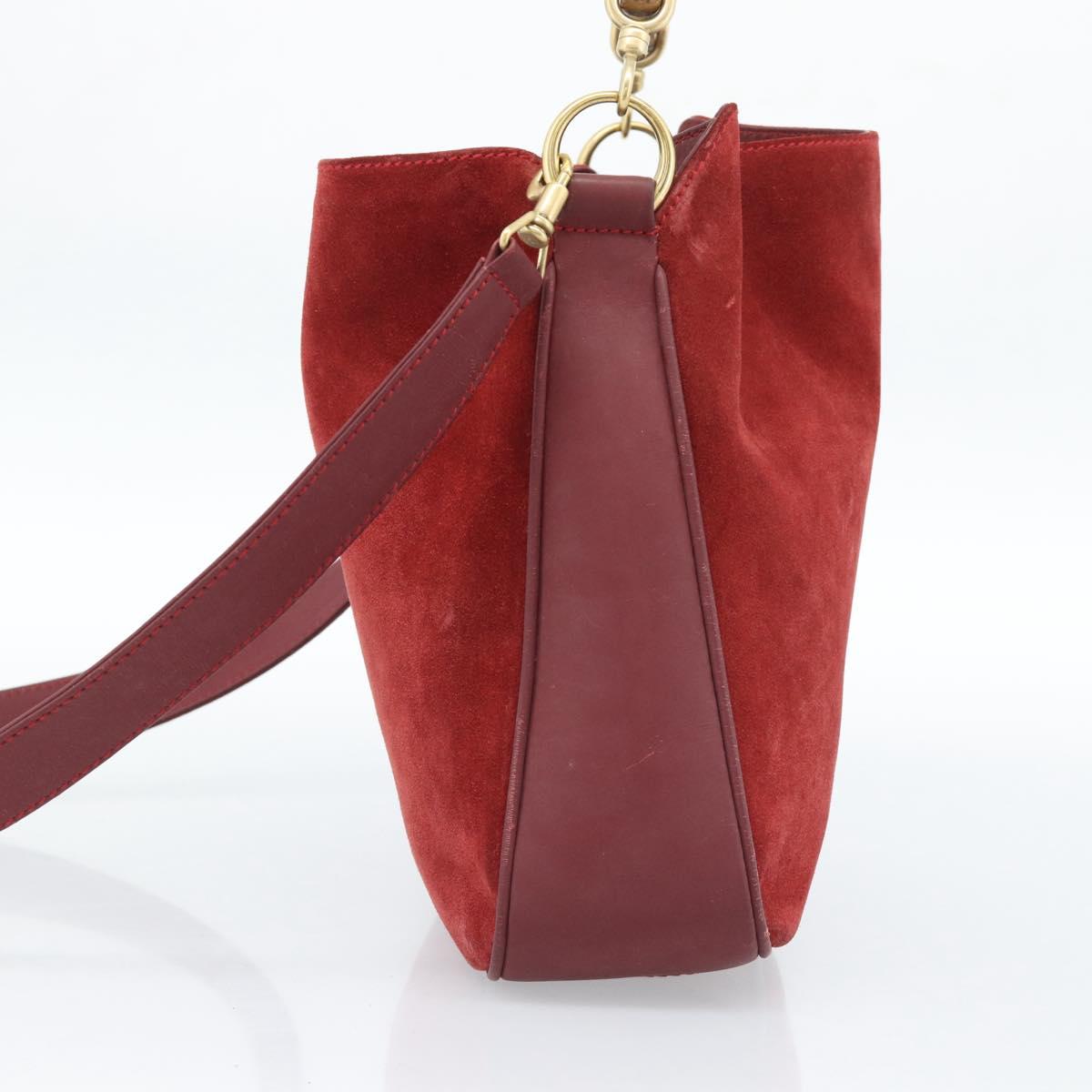 GUCCI Bamboo Hand Bag Suede 2way Red Gold Auth BA13410