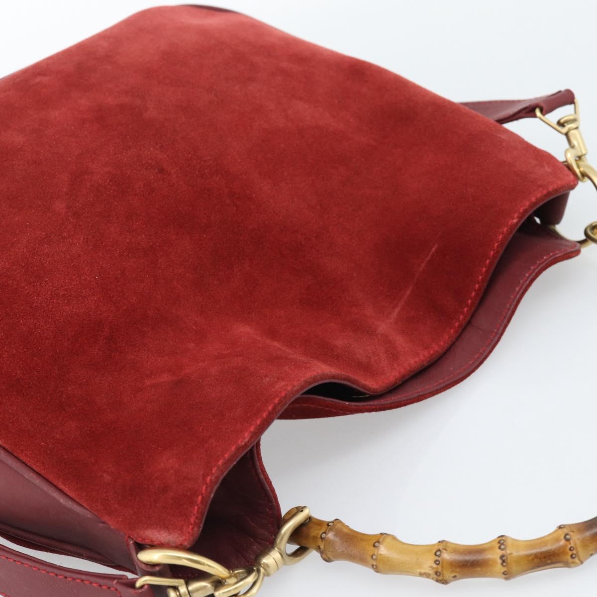 GUCCI Bamboo Hand Bag Suede 2way Red Gold Auth BA13410